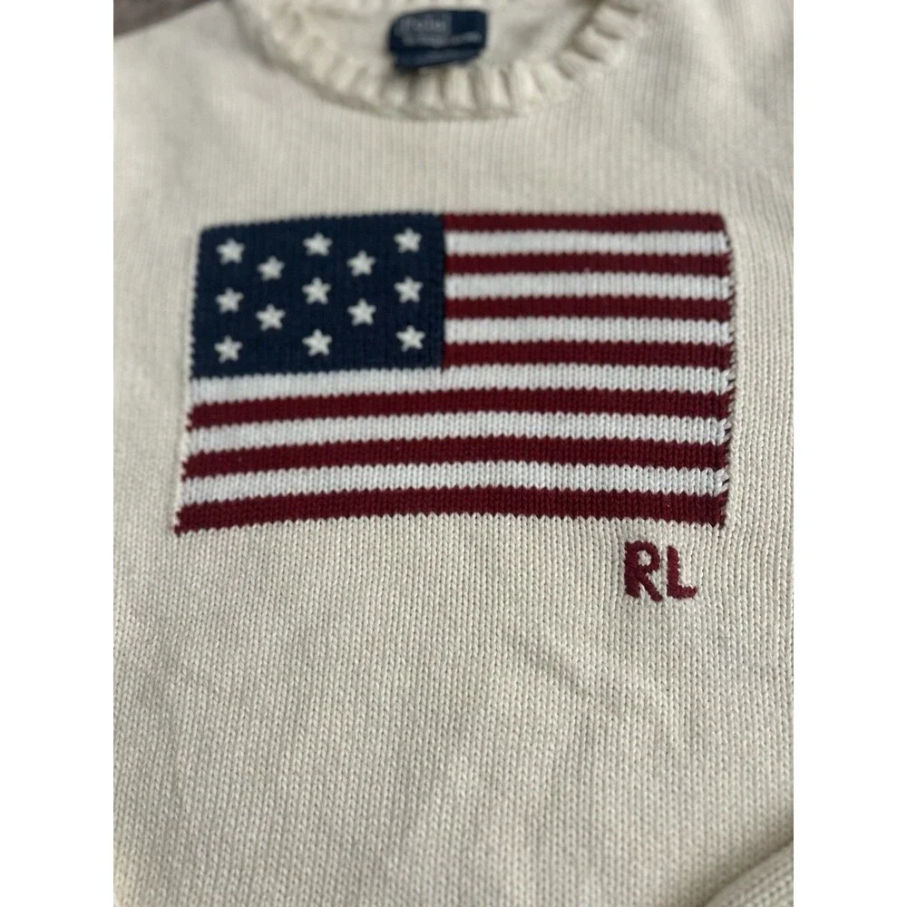 Polo by Ralph Lauren Cream Sweater with American Flag - Picture 4 of 10